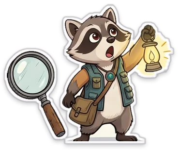Rummi holding up a glowing lantern beside a big magnifying glass